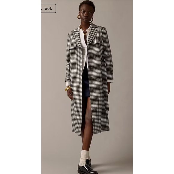 J. Crew Black and White Checkered Trench Coat - Picture 1 of 11